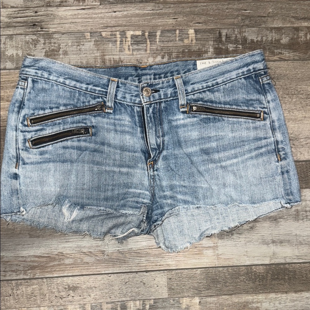 Rag & Bone Distressed Denim Shorts with Zipper Accents